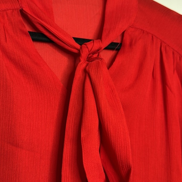 SHEIN  Womens French Red Mesh Floral Stand Collar - Picture 6 of 9